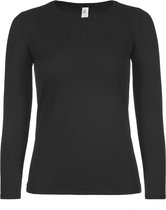 B&C Basic longsleeve t-shirt - zwart - dames - katoen - 145 grams - basic zwarte lange mouwen shirts / kleding M