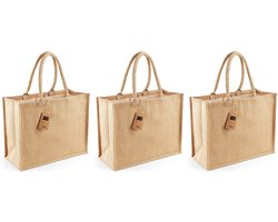 Jute boodschappentas/shopper - 3x stuks - naturel - 42 x 33 x 19 cm - Naturel goodiebag - 21 liter