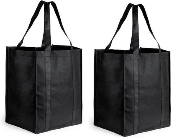 Deux sacs fourre-tout noirs robustes avec anses, 38 x 33 x 25 cm.