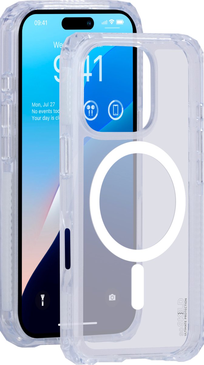 SoSkild iPhone 16 Pro Hoesje - Shockproof Case - Stevig Materiaal met Magnetische Ring - Magsafe - Transparant