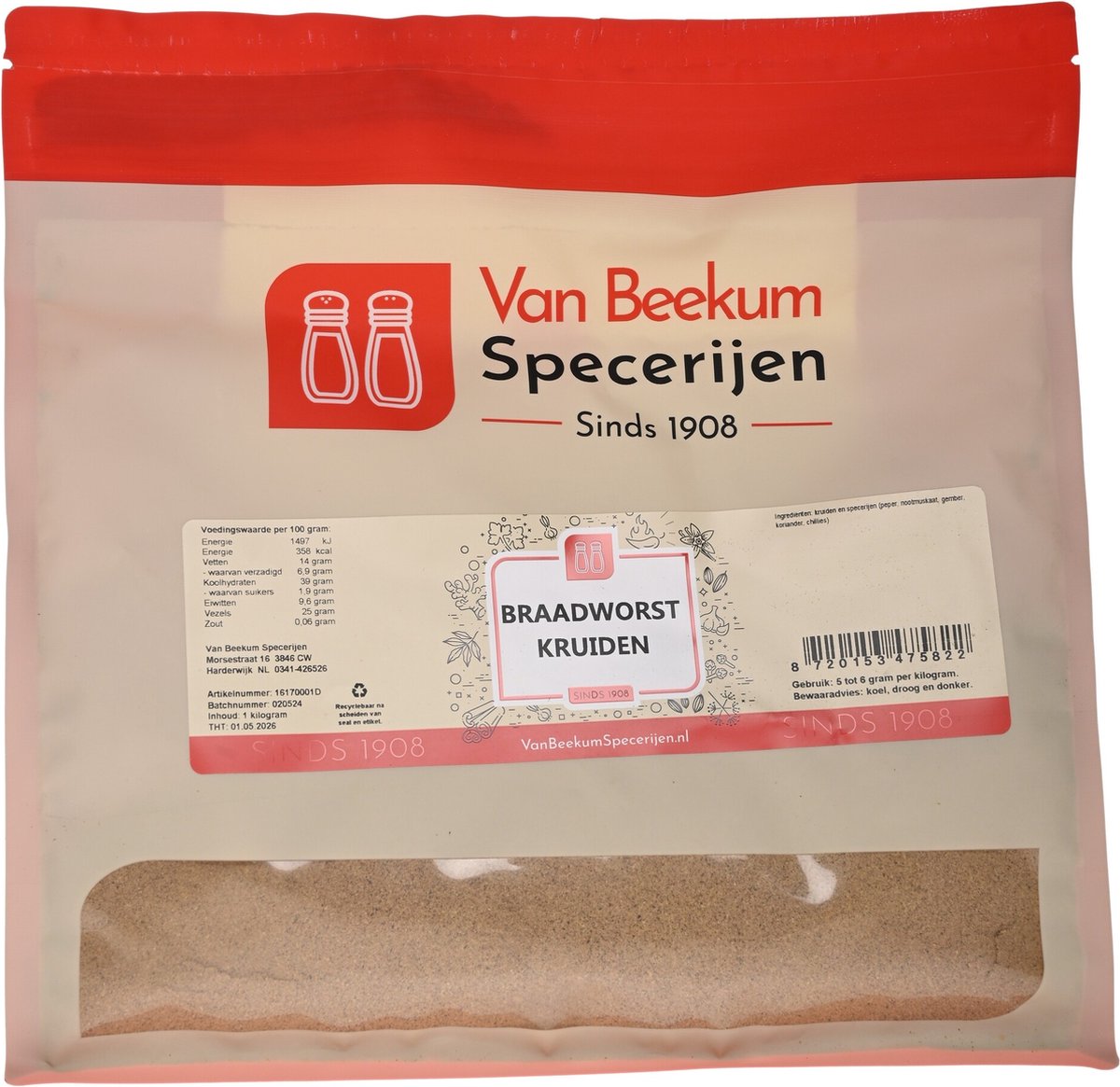 Goedkoopste Van Beekum Specerijen - Braadworst Kruiden - 1 kilo (hersluitbare stazak