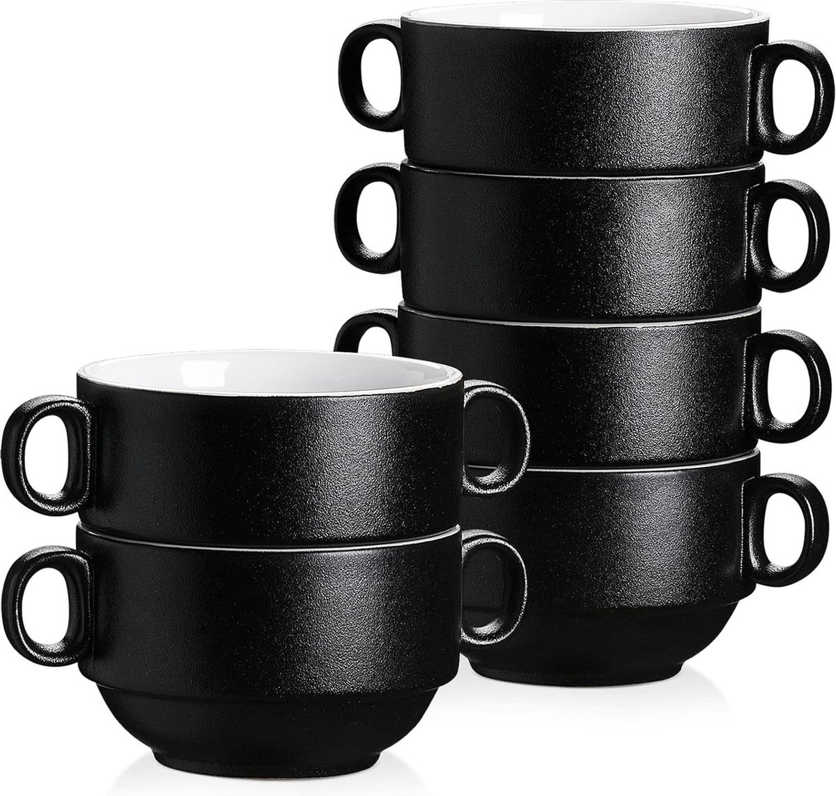 Soepkommen met handvat - 6-delige set van aardewerk - 400 ml soepkommen met oor