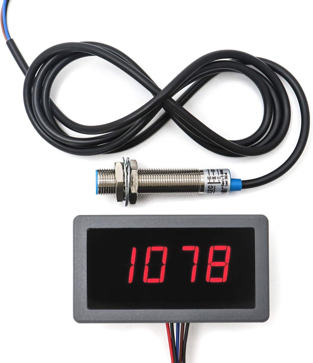 4 Digitale LED Toerenteller met Npn Sensor en Snelheidsmeter