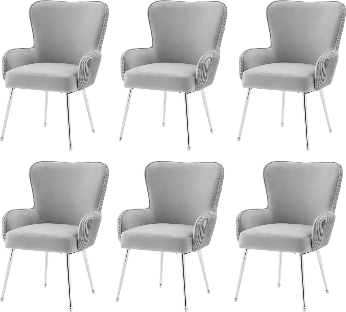 Merax Luxe Fluwelen Eetkamerstoelen Set van 6 met Lage Armleuningen - Stoelen met Verstelb