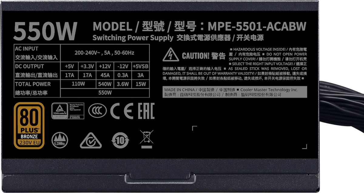 Cooler Master Mwe 550 Bronze 230V V2 Power Supply voeding - afbeelding 4