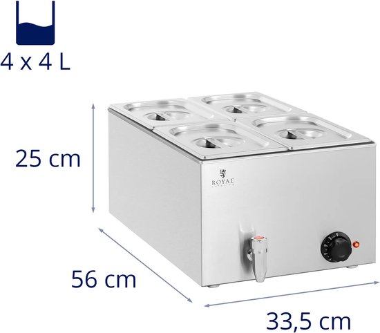 Bain Marie - 600 W - 4 GN 1/4 - Aftapkraan - Royal Catering — afbeelding 3