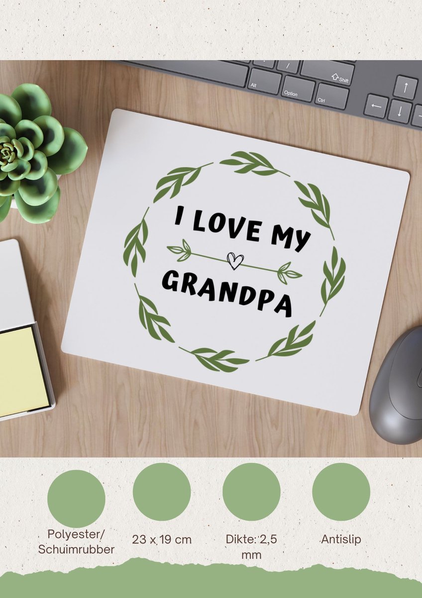 Akyol - i love my grandpa Muismat - Opa - liefste opa - verjaardag - cadeautje voor opa - opa artikelen - kado - geschenk - 23 bij 19 cm
