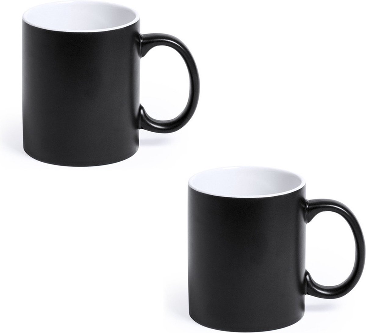 Koffiemok en Drinkbeker Allegra - 2x - zwart/wit - 350 ml - Keramiek - Mokken