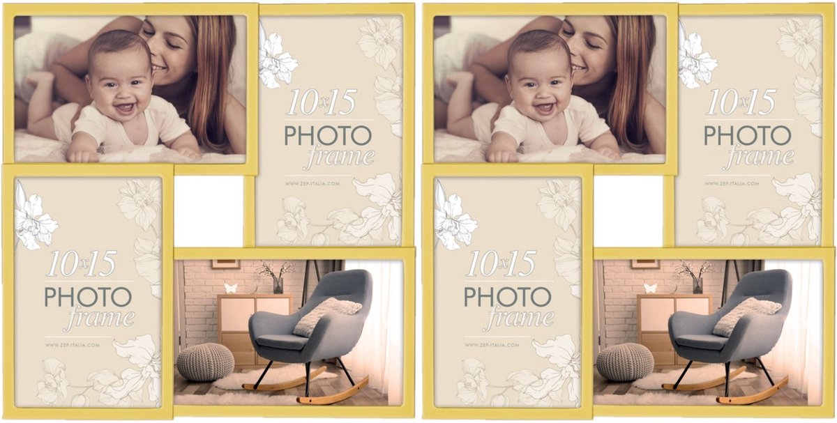 Zep Fotolijst - 2x stuks - metaal - goudkleurig - 4 lijstjes van 10 x 15 cm - wonen - woonaccessoires