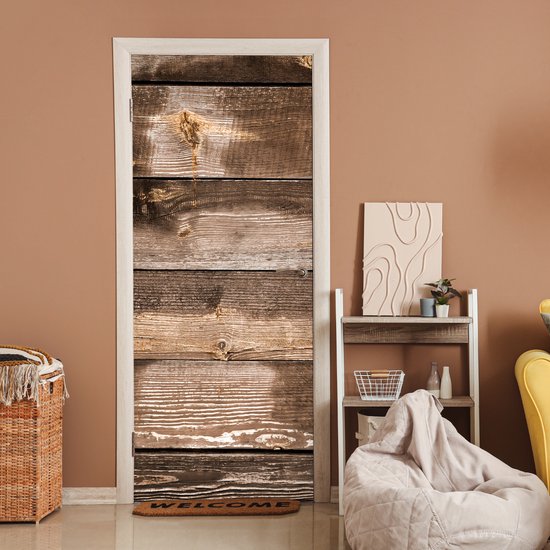 Sticker de porte Vintage - Bois - Planches - Marron - 85x205 cm - Poster de porte