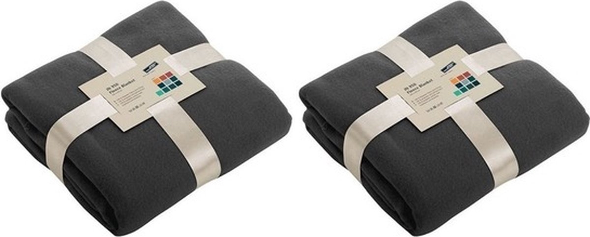 James & Nicholson Fleece bankdeken/plaid - 2x - donkergrijs - 130 x 170 cm - 240 grams - pluisvrij - wasbaar