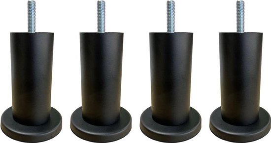 MS Beschläge schwarzer runder Stahl Möbelfuss Tischbein ø 30mm Möbelbein einzeln oder 4er Set Schrankfuss Möbelstempel Sofastempel Bettstütze M10 Gewindegang (4, 150mm