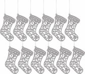 Zilveren kerstboomsokken, kerstboomornamenten 10cm, 12 stuks