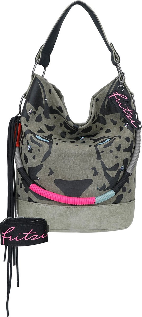 Fritzi aus Preußen schoudertas Izzy07 Olga Limited Canvas Hobo Bag Panther Spotty kaki