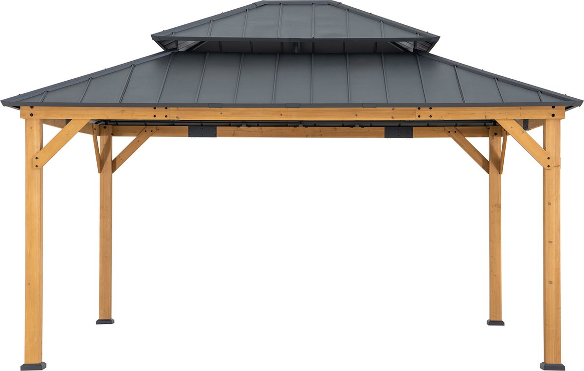 Gazebo luxe tuinpaviljoen in cedarwood met hip-roof hard-top dak 450 x 390cm