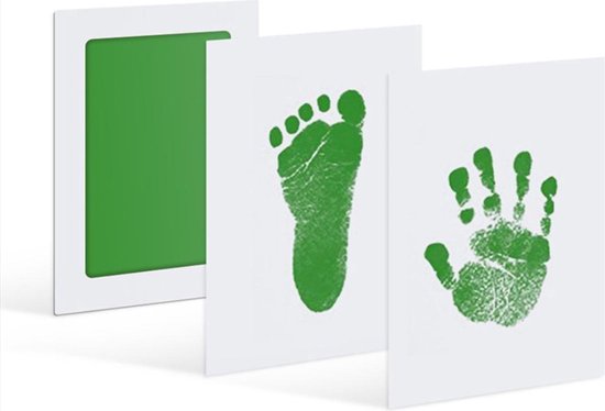 Scoby - 2 x Baby Hand- en Voetafdruk - Inktpad voor Pootafdruk of Neusafdruk - Inktafdruk - Perfect voor Baby's en Huisdieren - Incl. 2 Witte Kaartjes - Groen - 2 Stuks van Merkloos — afbeelding 2