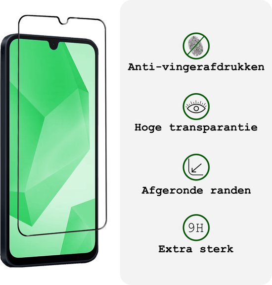 Een screenprotector van gehard glas, met afgeronde randen, anti-vingerafdruk en hoge transparantie.