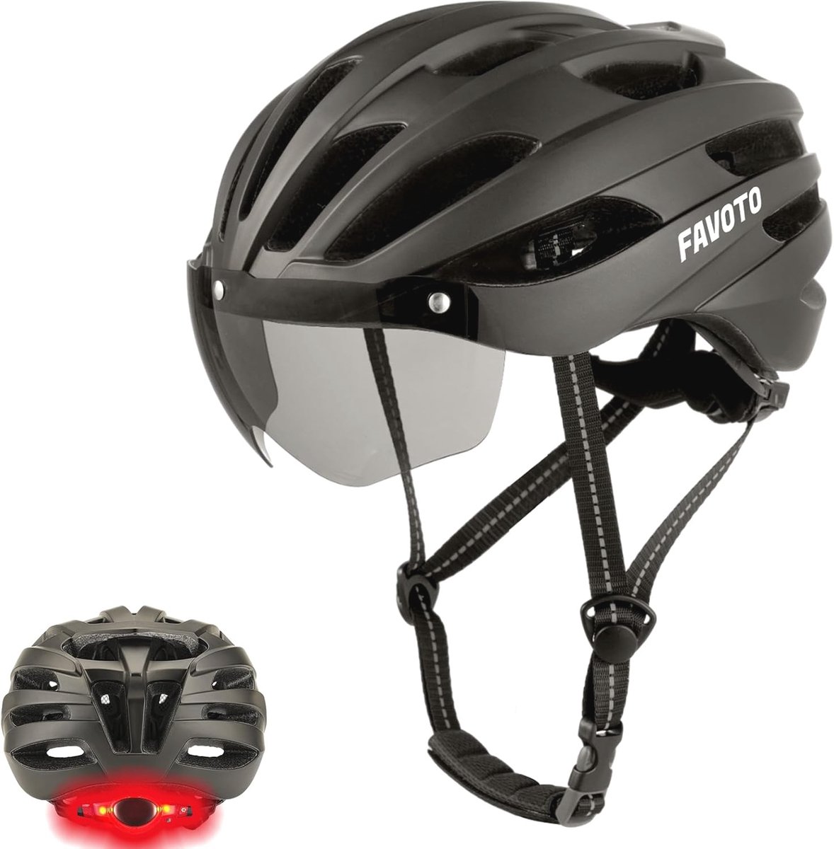 Fietshelm met Achterlicht voor Volwassenen - Verstelbare Hoofdomtrek en Afneembaar Vizier (L 57-61 cm)