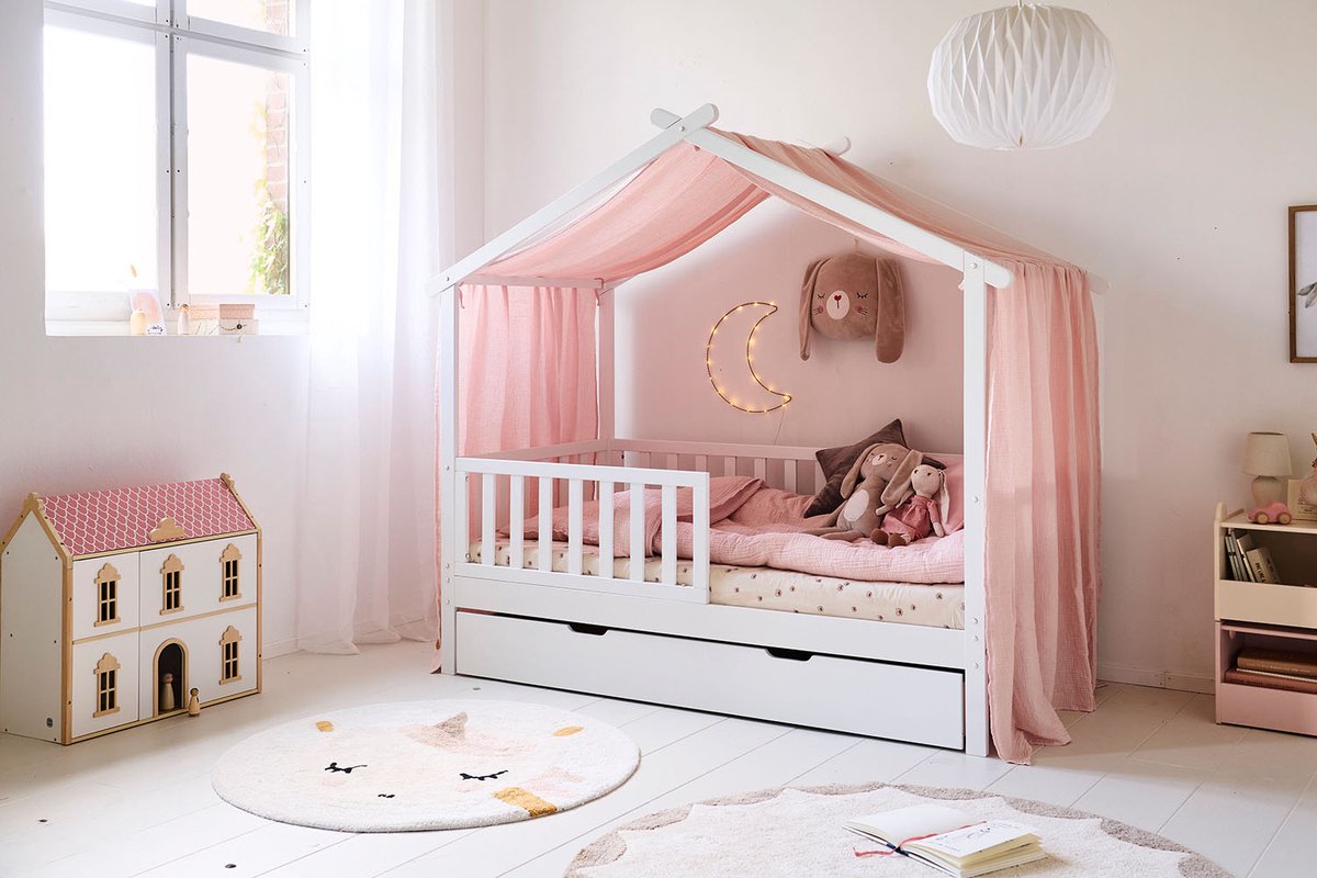 Petite Amélie Houten Poppenhuis Wit & Roze - Victoriaans Poppenhuis - Drie Verdiepingen vol Victoriaanse Charme - Voorzijde en Dak Openen voor Interactief en Creatief Speelplezier — afbeelding 5