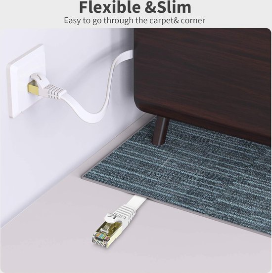 Netwerkkabel Cat 7 Plat voor 10 Gigabit Ethernet - 10 Meter Wit van Rankie — afbeelding 5