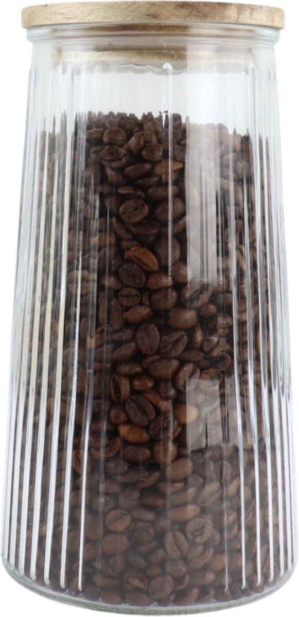 OTIX Voorraadpot - Glas - met Deksel - Snoeppot - 1300ml - Acacia - Wood - Voedselopbergers - Koffiepads Bewaarbus - SIRIUS