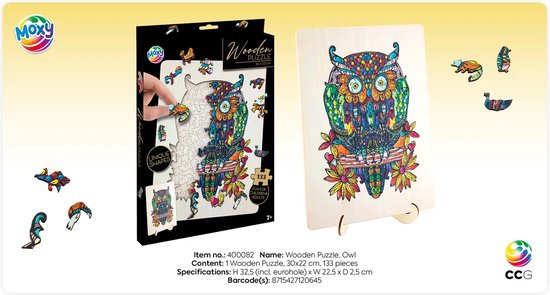 Grafix Set de Puzzles en Bois 6 Pièces - Puzzles Animaux pour Enfants et Adultes - Éléphant, Hibou, Lion, Licorne, Tortue, Tigre - Pièces de Puzzle Uniques - Cadeau Idéal