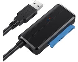 USB 3.0 naar SATA adapter kabel - Data kabel voor harde schijf / schijven - uitbreiden - 2,5 / 3,5 inch SSD HDD lezer met indicator lampje - zwart