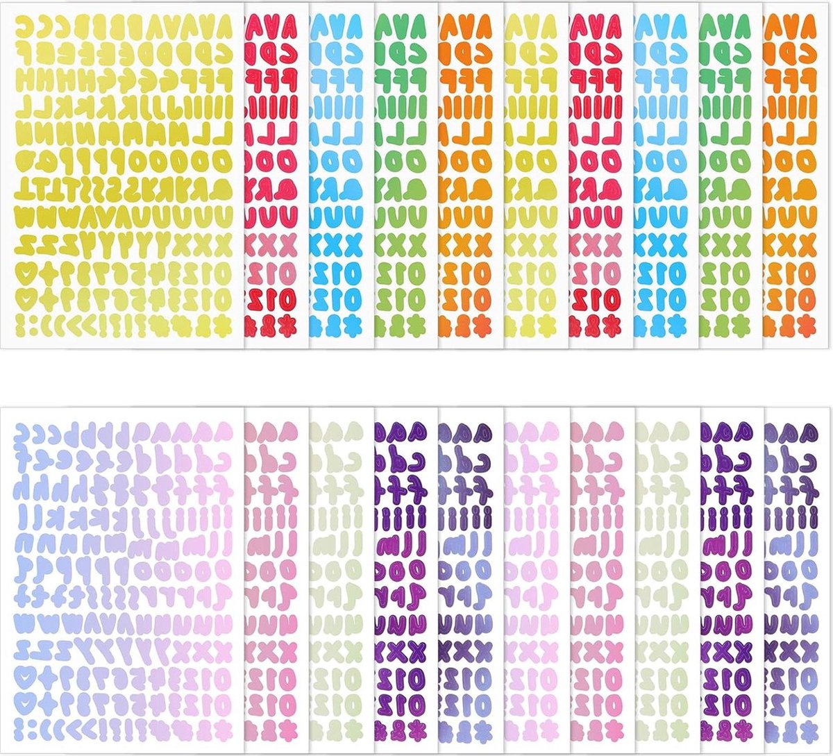 Goedkoopste 20 vellen letterstickers gradiënt esthetisch plakletters-plakcijfers stickers voor kinderen - decoratieve kunst