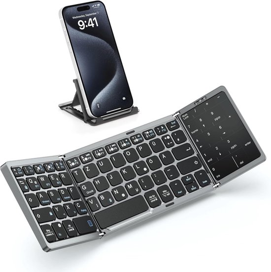 Foto: Draagbaar opvouwbaar bluetooth toetsenbord met touchpad en numeriek toetsenblok qwertz indeling