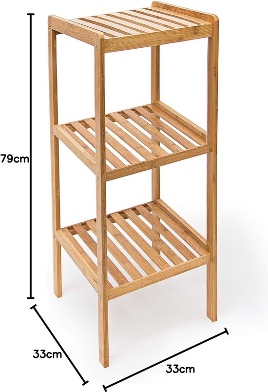 Étagère de salle de bain en bambou avec 3 étagères - 79x33x33 cm - cuisine/salle de bain - style naturel