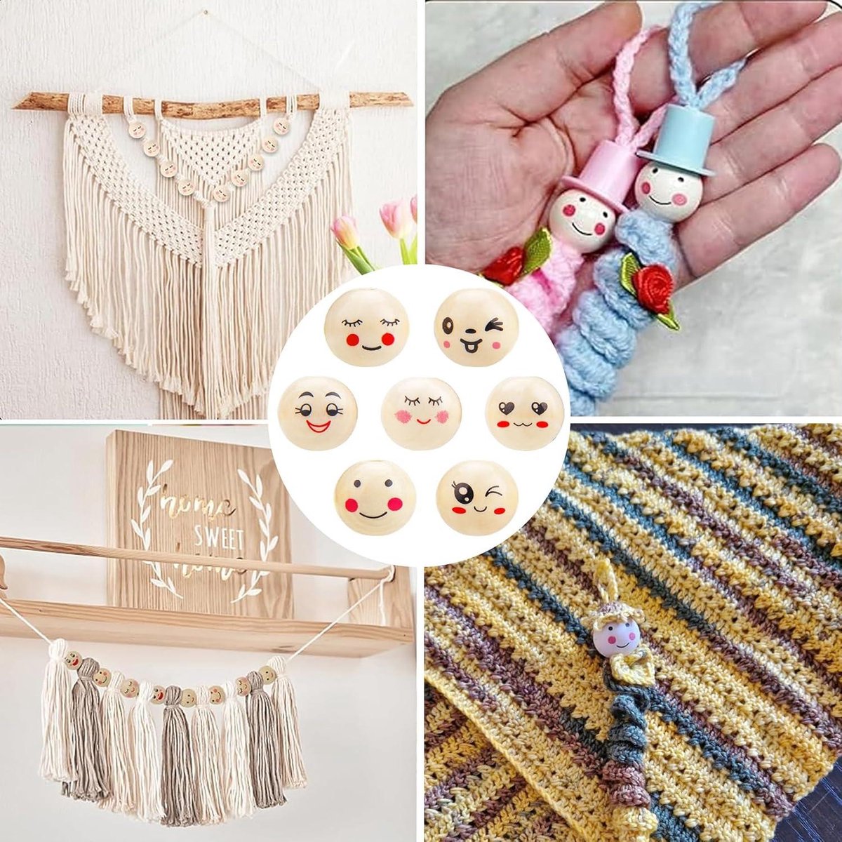 thumbnail: 100 Stuks 20mm Houten Kralen Met Glimlachgezicht – Schattige Smiley Kralen Met 5mm Gat Voor DIY Sieraden, Poppenhoofdjes En Handwerk