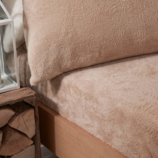 Hoeslaken polaire Decoware® Teddy - Vison - 160 x 200 cm - Extra chaud et doux - Pour Matelas jusqu'à 30 cm