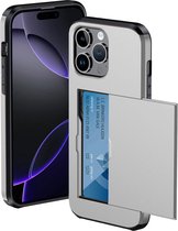Hoesje Geschikt voor iPhone 16 Pro Max Hoesje Met Pasjeshouder Hard Case Met Kaarthouder - Hoes Geschikt voor iPhone 16 Pro Max Hoesje Pashouder Case - Grijs