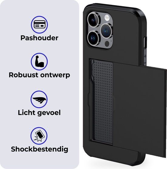 Hoesje Geschikt voor iPhone 16 Pro Max Hoesje Met Pasjeshouder Hard Case Met Kaarthouder - Hoes Geschikt voor iPhone 16 Pro Max Hoesje Pashouder Case - Zwart