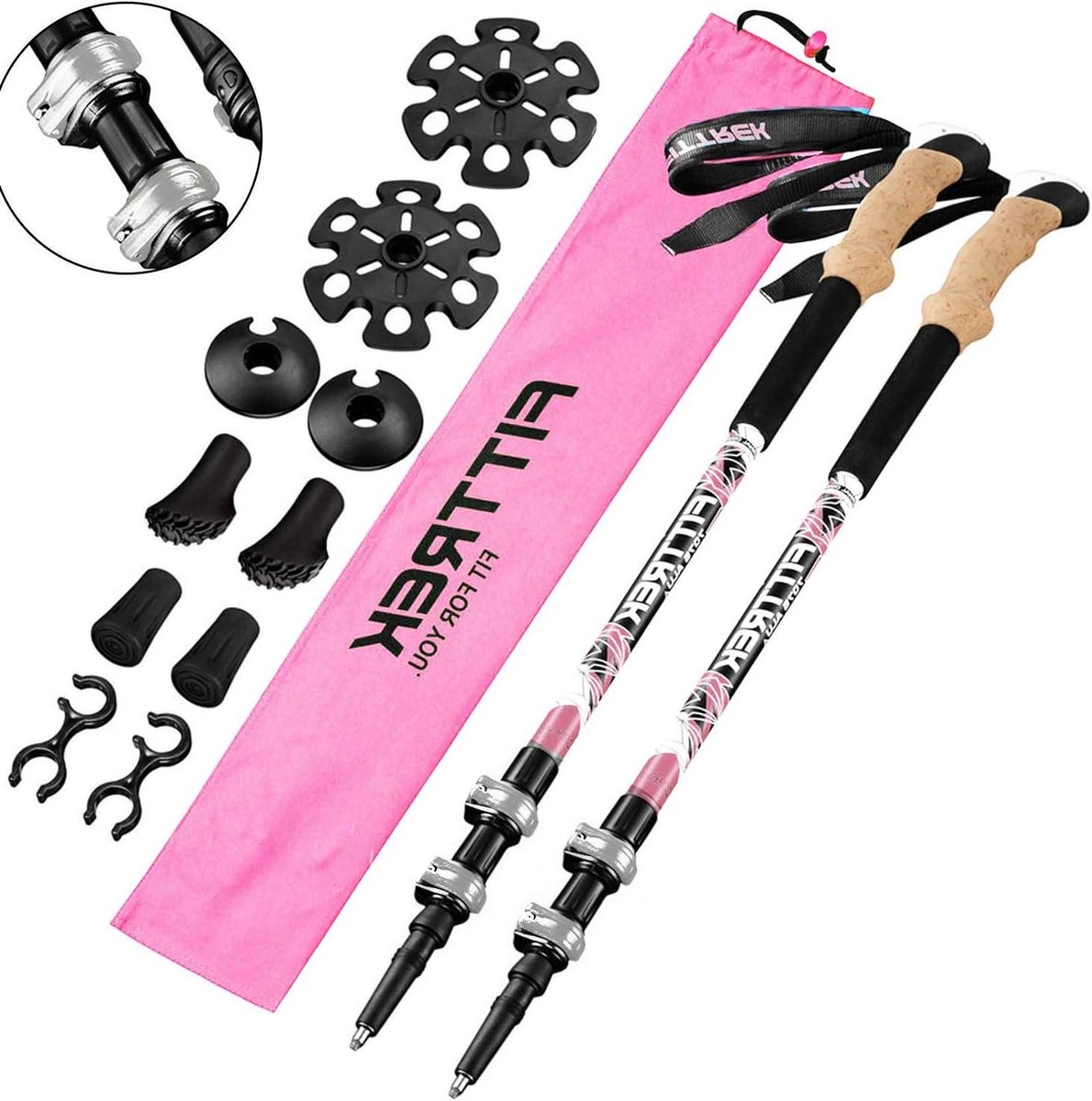 Telescopische Nordic Walking wandelstokken - Verstelbaar en licht - Rubberen buffer pads en tas - Geschikt voor dames, heren en kinderen