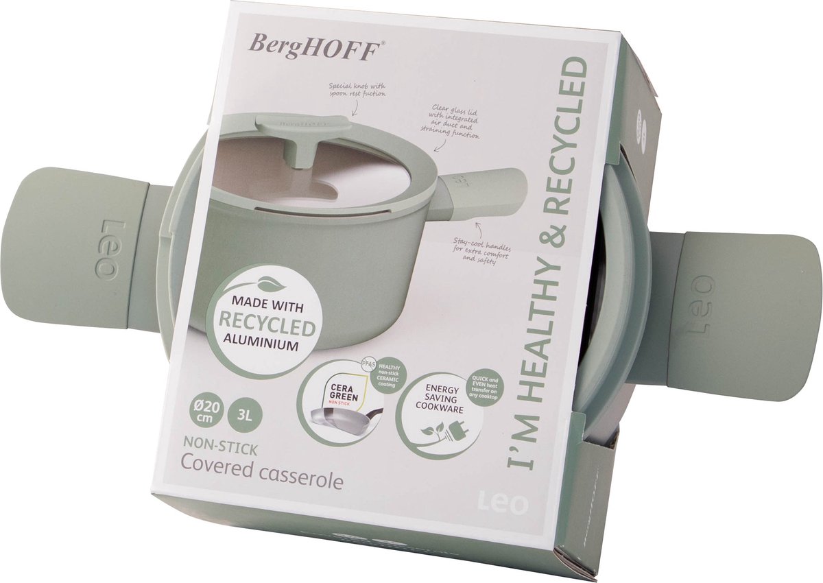 LEO Kookpot antikleef met deksel Balance Sage - Ø 20cm - Groen - PFAS-vrij