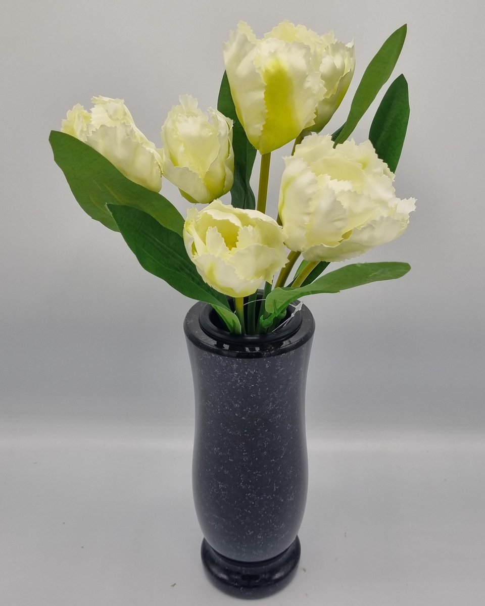 Boeket - Tulp - U644-m1/4 - 36cm - Wit - 7 bloemen - Grafdecoratie - Zijdenbloemen - Kunstbloemen