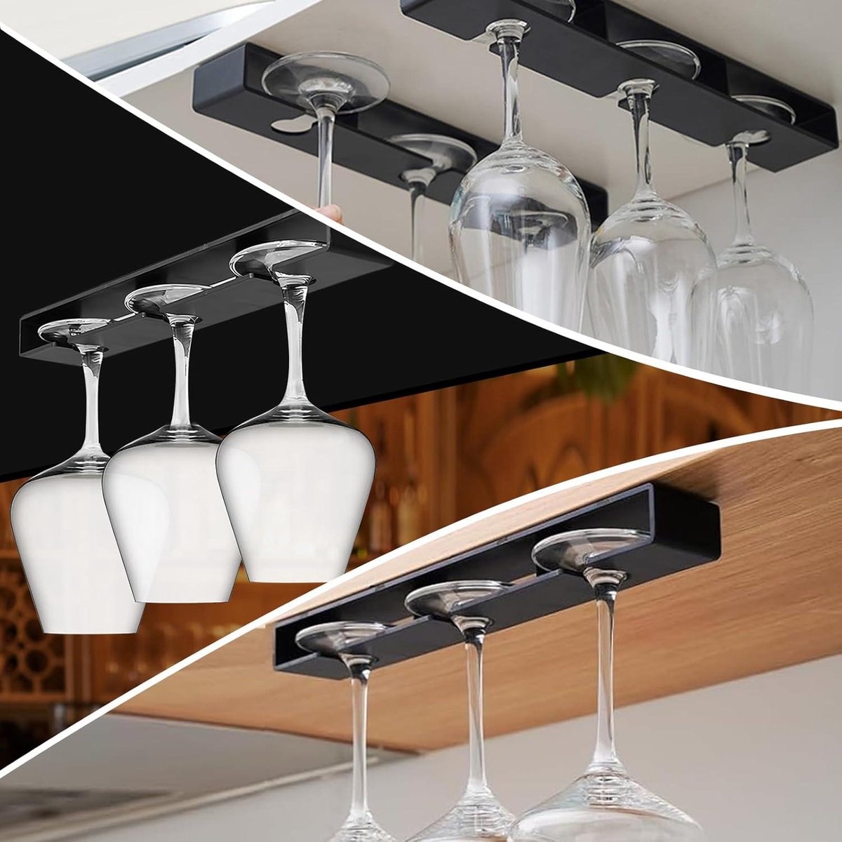 SBTXHJWCGLD Bar wijnglazen rek, ondersteboven bar wijnglas hanger, hek wijnglazen rek, glazen rek, wijnglazen rek, opknoping wijnrek (Kleur: Zwart, Maat: 60 * 35cm