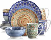 Bol.com Amalee - Serviesset 16 Delig - Bohemian Mandala Patroon - Turquoise Blauw en geel - Porselein Servies Set - Met Diner bo... aanbieding
