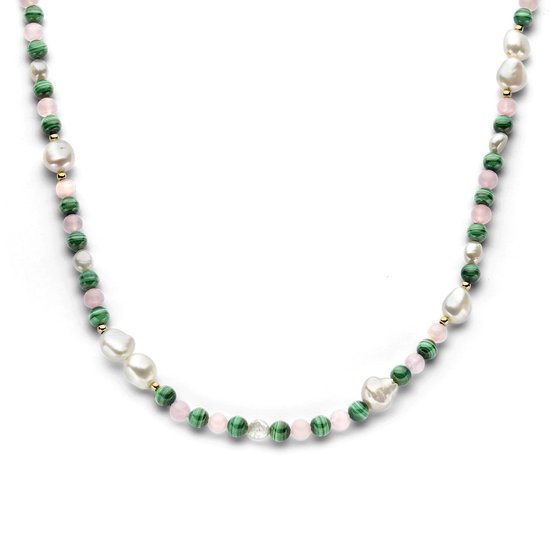 collier perle et pierres de couleurs naturelles 42 + 3 cm 3 microns