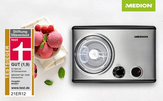 MEDION Ijsmachine met geïntegreerde compressor (ijsmaker & Yoghurtijsmaker, bevroren yoghurtmachine, 1,5 liter, 150 watt, MD 18387) van Medion — afbeelding 2