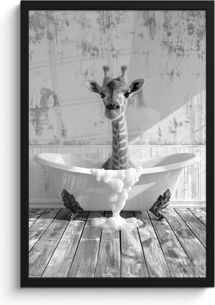 Poster in lijst - Fotolijst 40x60 cm - Posters - Giraffe - Dier - Badkuip - Vintage - Zwar