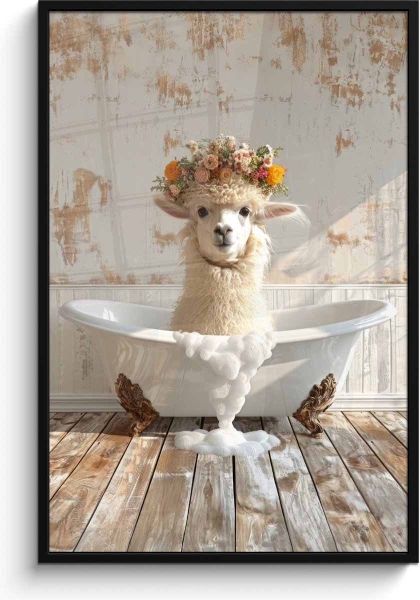 FrameYourWall Poster in lijst - Fotolijst 80x120 cm - Posters - Vintage - Alpaca - Badkuip - Bloemen - Dieren - Posterlijst zwart - Wanddecoratie badkamer - Muurdecoratie WC - Decoratieve accessoires - Toilet muur decoratie