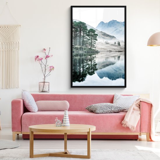 Poster in lijst - Fotolijst 80x120 cm - Posters - Natuur - Winter - Bergen - Bos - Posterlijst zwart - Decoratie - Wanddecoratie woonkamer - Muurdecoratie slaapkamer
