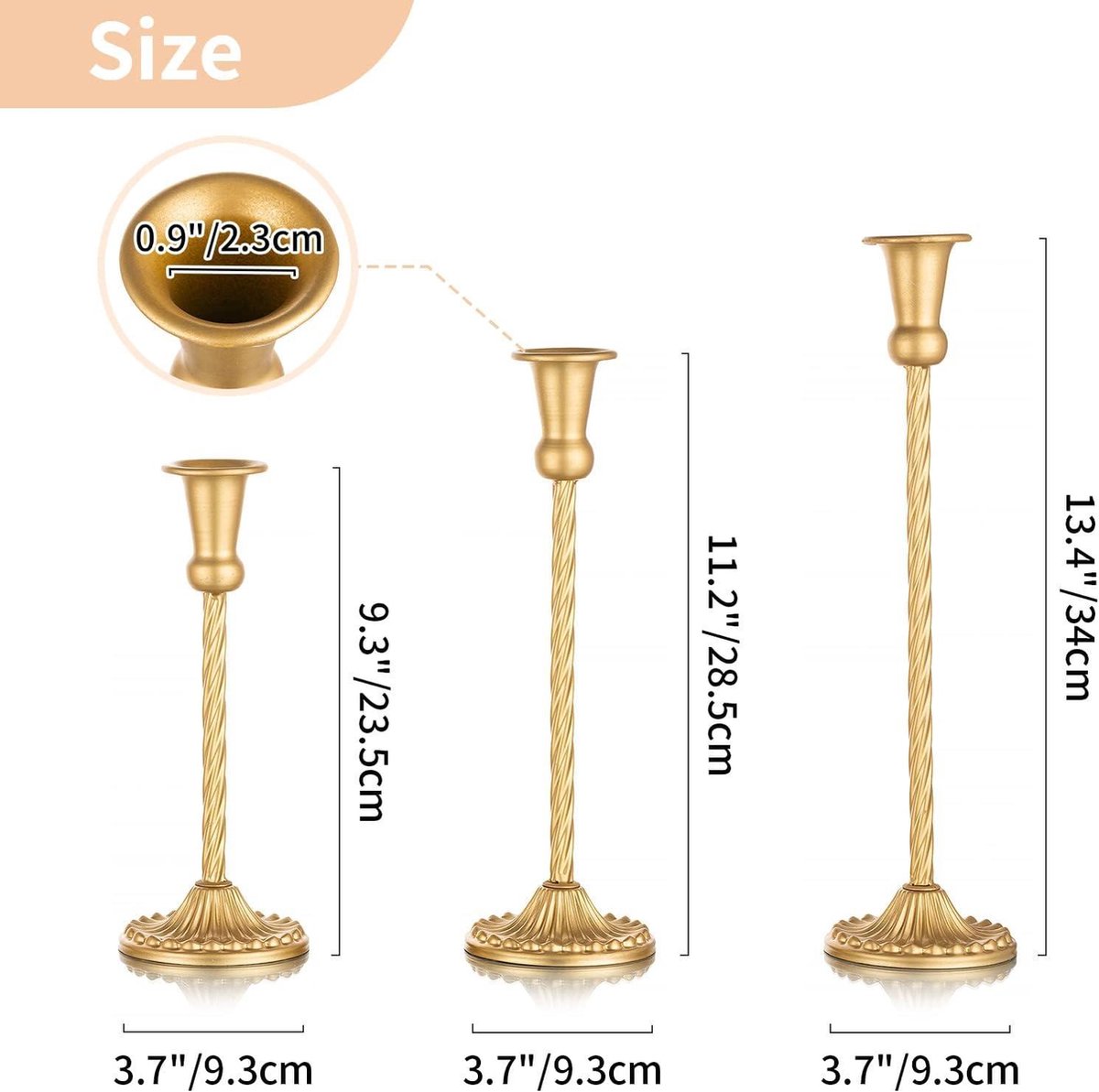 Kaarsenhouder voor staafkaarsen 3-delige set, 33/28/23 cm staaf