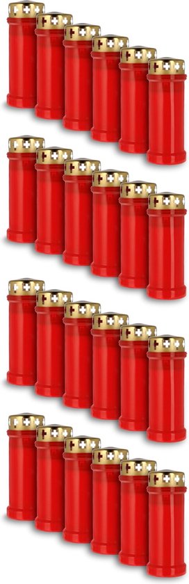 KRISTEN Grafkaarsen voor Buiten - Rood - Set van 12 Kaarsen - Brandt 6 Dagen (80 uur) - Herdenkingslicht, Grafkaars, Gedenkkaars