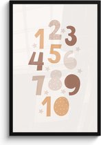 Poster in lijst - Fotolijst 60x90 cm - Posters - Getallen - Educatief - Leren tellen - Cijfers oefenen voor kinderen - Pastel kleuren - Posterlijst zwart - Kamer decoratie - Wanddecoratie kinderkamer - Muurdecoratie babykamer