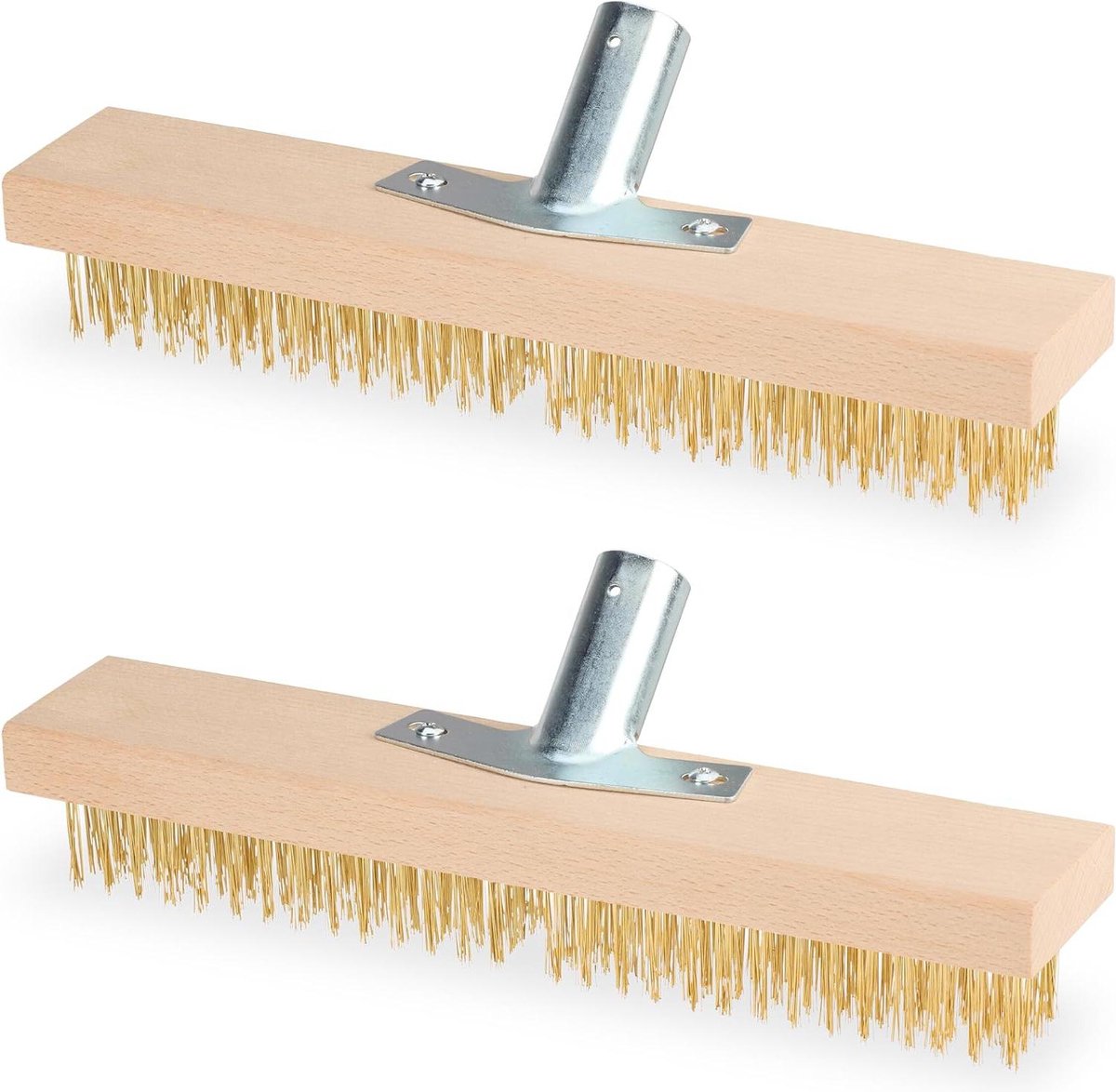 Bezem set van 2 onkruid verwijderen draadborstels - tuin & terras natuur/goud