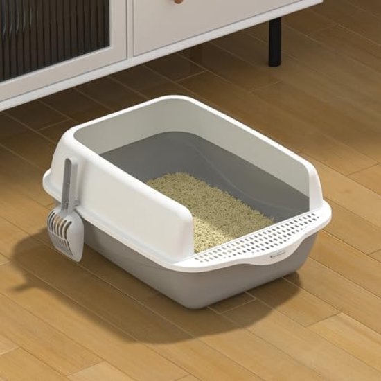Rvs Kattenbak, Kattenbak met Open Bovenkant, Spatbestendig Groot Hoge Kant Kitty Kattenbak Robuust Makkelijk Schoon te Maken Kattenbak Afneembaar Deksel Kattenbak met Schep (#3 L
