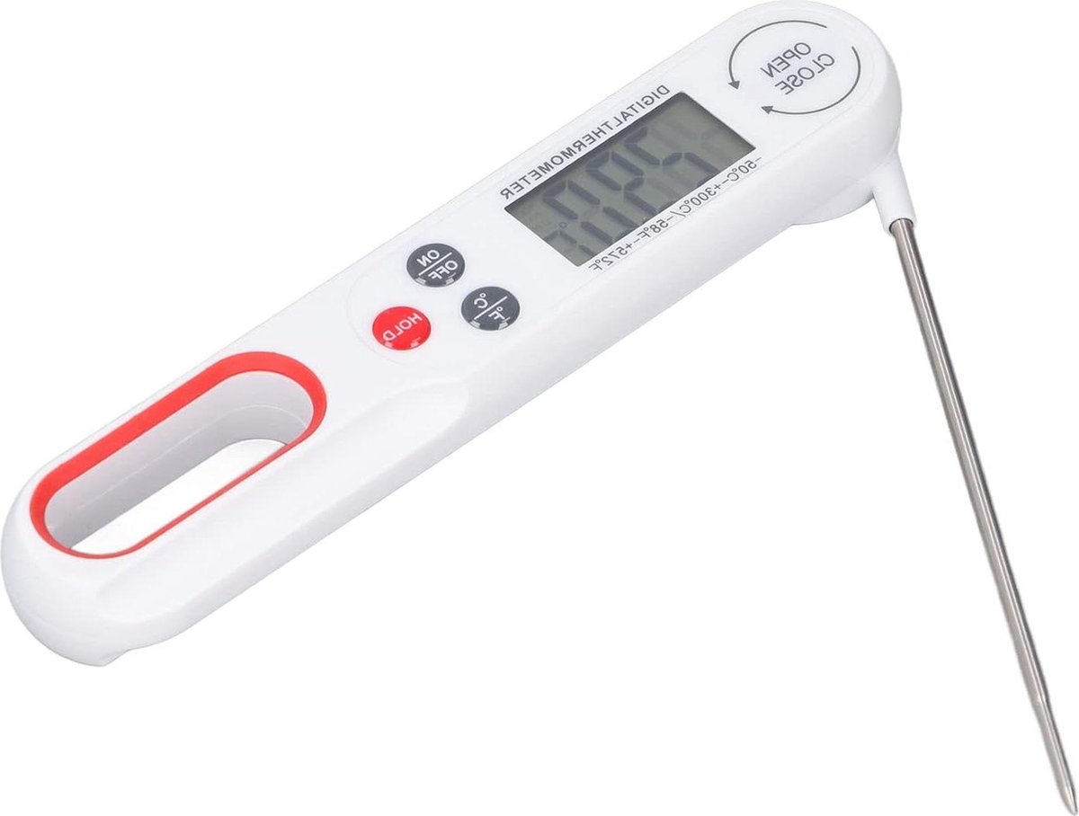 Vleesthermometer Digitale Direct Afleesbaar Grillen Koken Waterdicht Nauwkeurig Opvouwbare Sonde BBQ-accessoires Keuken Outdoor Voedselthermometer Snelle (Wit)
